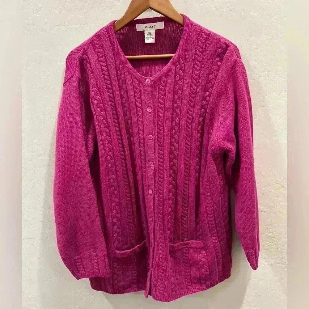 **Vintage JENNY Cardigan Sweater - Classic Button-Up, Pink - Size 2XL*